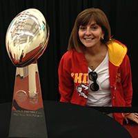 Jill Chadwick, News Director, Medical News Network, showing her Kansas City Chiefs spirit.